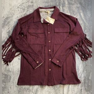NWT Hem & Thread Ultra Soft Fringed Shirt Dark Purple Small